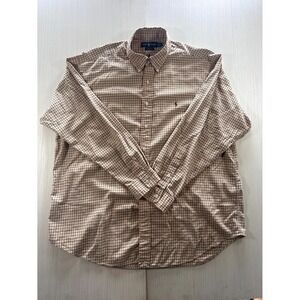 Ralph Lauren Blaire Shirt Men XL Beige Check 100% Cotton Long Sleeve Button-Down